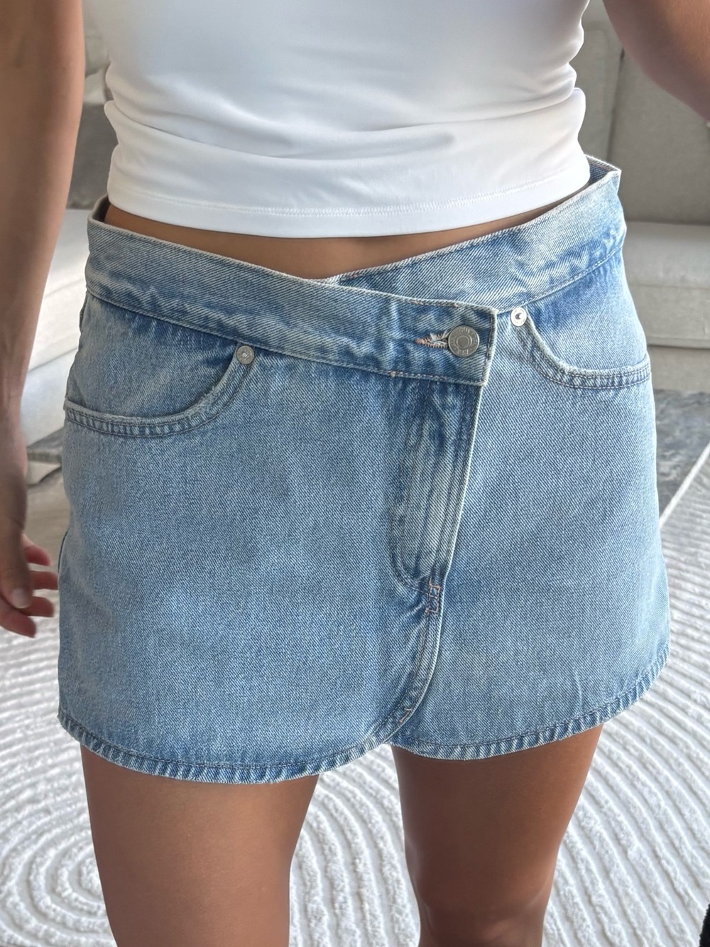 Zara Light Wash Denim Mini Skort - Women Shorts